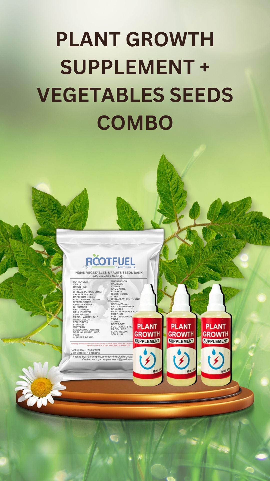 Plant Growth Supplement + Vegetables Seeds Combo