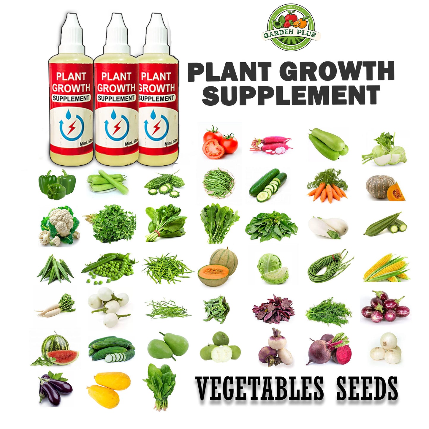 Plant Growth Supplement + Vegetables Seeds Combo